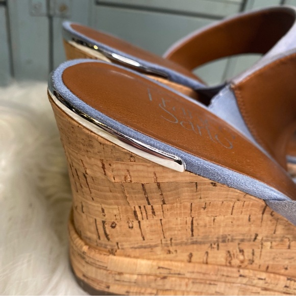 Franco Sarto Fiore Blue Platform Wedge Double Strap Suede Sandals Size 8-8.5 - Picture 8 of 8